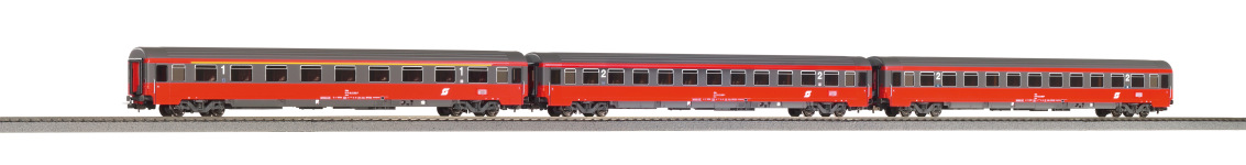 PIKO 58225 - H0 3-tlg. Reisezugwagenset Schnellzugwagen Eurofima 1x 1. Klasse + 2x 2. Klasse der ÖBB; Ep. IV